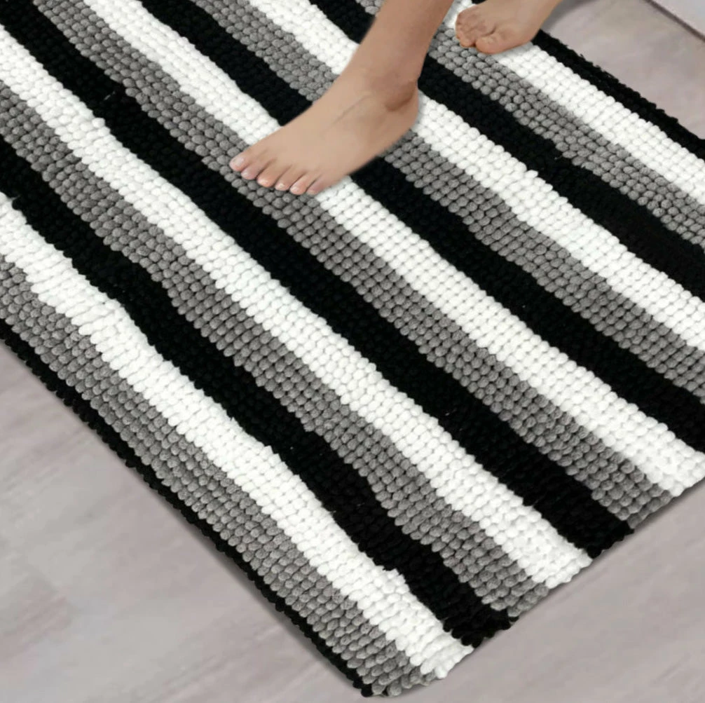 Chenille Stripe Bath Mat Non Slip Memory Foam Water Absorbent Mat 5 Chenille Stripe Bath Mat Non Slip Memory Foam Water Absorbent Mat - Image 3