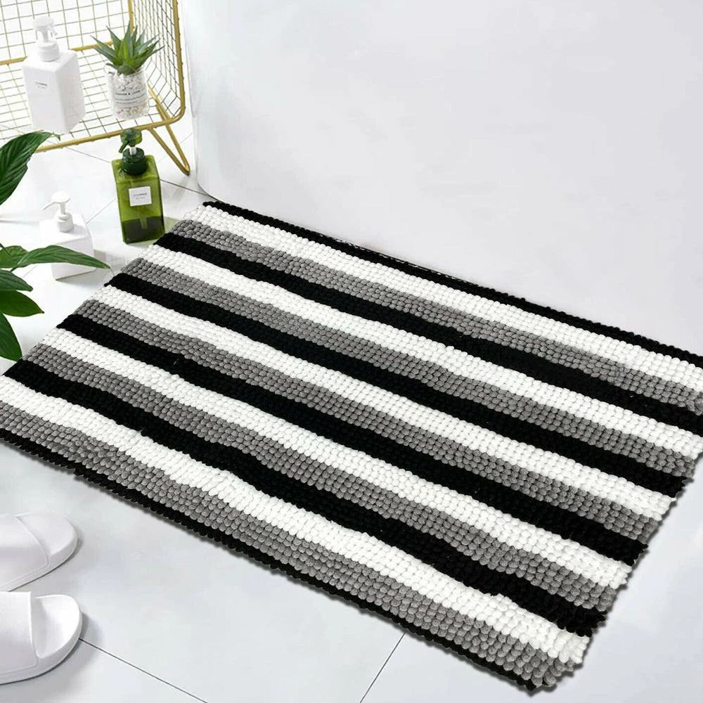 Chenille Stripe Bath Mat Non Slip Memory Foam Water Absorbent Mat 6 Chenille Stripe Bath Mat Non Slip Memory Foam Water Absorbent Mat - Image 4
