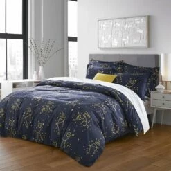 Reversible Duvet Cover Constellation Star Bedding Set Navy