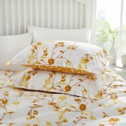 Microfiber Duvet Cover Ochre Flower Print Bedding Set -Bed Linings Sale OchreBlossom 03