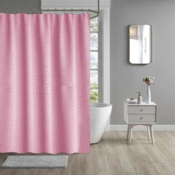 Pink Shower Curtain Waterproof For Bath With Rail Hooks