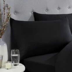 Black Pillow Cases Plain Cover Pair -Bed Linings Sale PlainPillowBlack 01