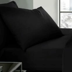 Black Pillow Cases Plain Cover Pair -Bed Linings Sale PlainPillowBlack 02