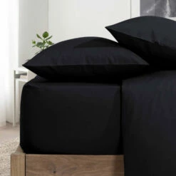 Black Pillow Cases Plain Cover Pair -Bed Linings Sale PlainPillowBlack 03