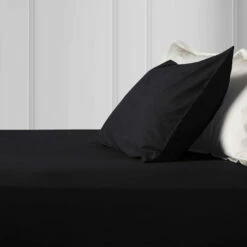 Black Pillow Cases Plain Cover Pair -Bed Linings Sale PlainPillowBlack 06