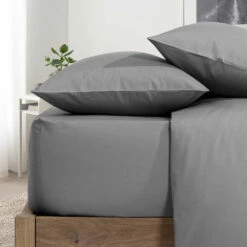 Grey Pillow Cases Plain Cover Pair -Bed Linings Sale PlainPillowGrey 03