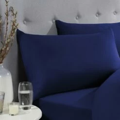 Navy Pillow Cases Plain Cover Pair -Bed Linings Sale PlainPillowNavy 01