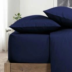Navy Pillow Cases Plain Cover Pair -Bed Linings Sale PlainPillowNavy 03