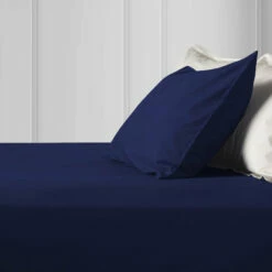 Navy Pillow Cases Plain Cover Pair -Bed Linings Sale PlainPillowNavy 06