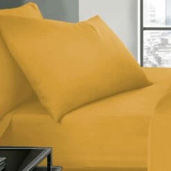 Ochre Pillow Cases Plain Cover Pair -Bed Linings Sale PlainPillowOchre 02