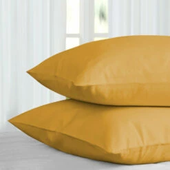 Ochre Pillow Cases Plain Cover Pair