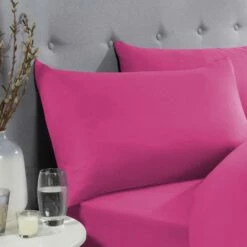 Pink Pillow Cases Plain Cover Pair -Bed Linings Sale PlainPillowPink 01