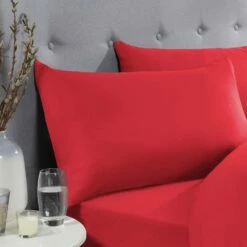 Red Pillow Cases Plain Cover Pair -Bed Linings Sale PlainPillowRed 01
