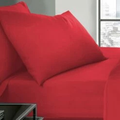 Red Pillow Cases Plain Cover Pair -Bed Linings Sale PlainPillowRed 02