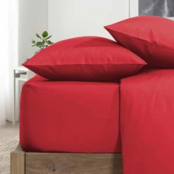 Red Pillow Cases Plain Cover Pair -Bed Linings Sale PlainPillowRed 03