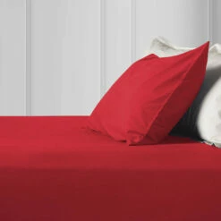 Red Pillow Cases Plain Cover Pair -Bed Linings Sale PlainPillowRed 06