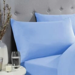 Light Blue Pillow Cases Plain Cover Pair -Bed Linings Sale PlainPillowSkyBlue 01