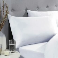 White Pillow Cases Plain Cover Pair -Bed Linings Sale PlainPillowWhite 01
