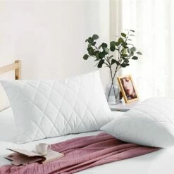 Cotton Pillow Pair White Quilted Back Pillows