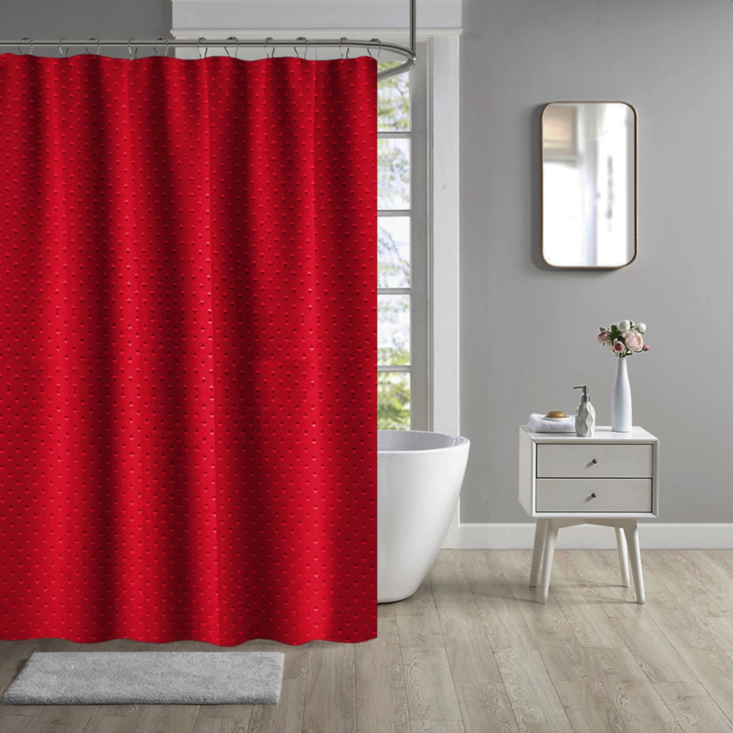 Waterproof Curtains For Bath Shower With Rail Hooks Red 3 Waterproof Curtains For Bath Shower With Rail Hooks Red