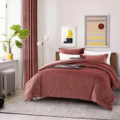 Pink Bedding Crushed Velvet Duvet Cover Set -Bed Linings Sale Rose Pink Makhmal Duvet