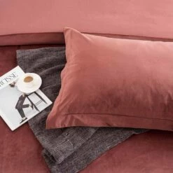 Pink Bedding Crushed Velvet Duvet Cover Set -Bed Linings Sale Rose Pink Makhmal Duvet 6