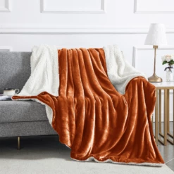 Sherpa Blanket Fluffy Throw Single, Double & King Size -Bed Linings Sale Rust 4
