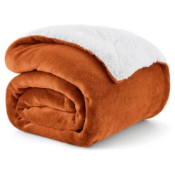 Sherpa Blanket Fluffy Throw Single, Double & King Size -Bed Linings Sale Rust 5