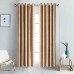Beige Eyelet Curtains For Living Room Blackout Embossed