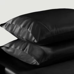 Black Satin Silk Pillowcases Pair
