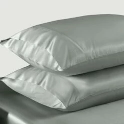 Grey Satin Silk Pillowcases Pair