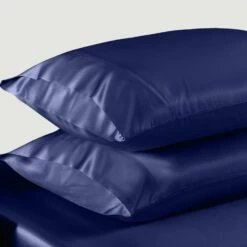 Navy Satin Silk Pillowcases Pair