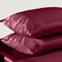 Burgundy Satin Silk Pillowcases Pair