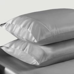Silver Satin Silk Pillowcases Pair