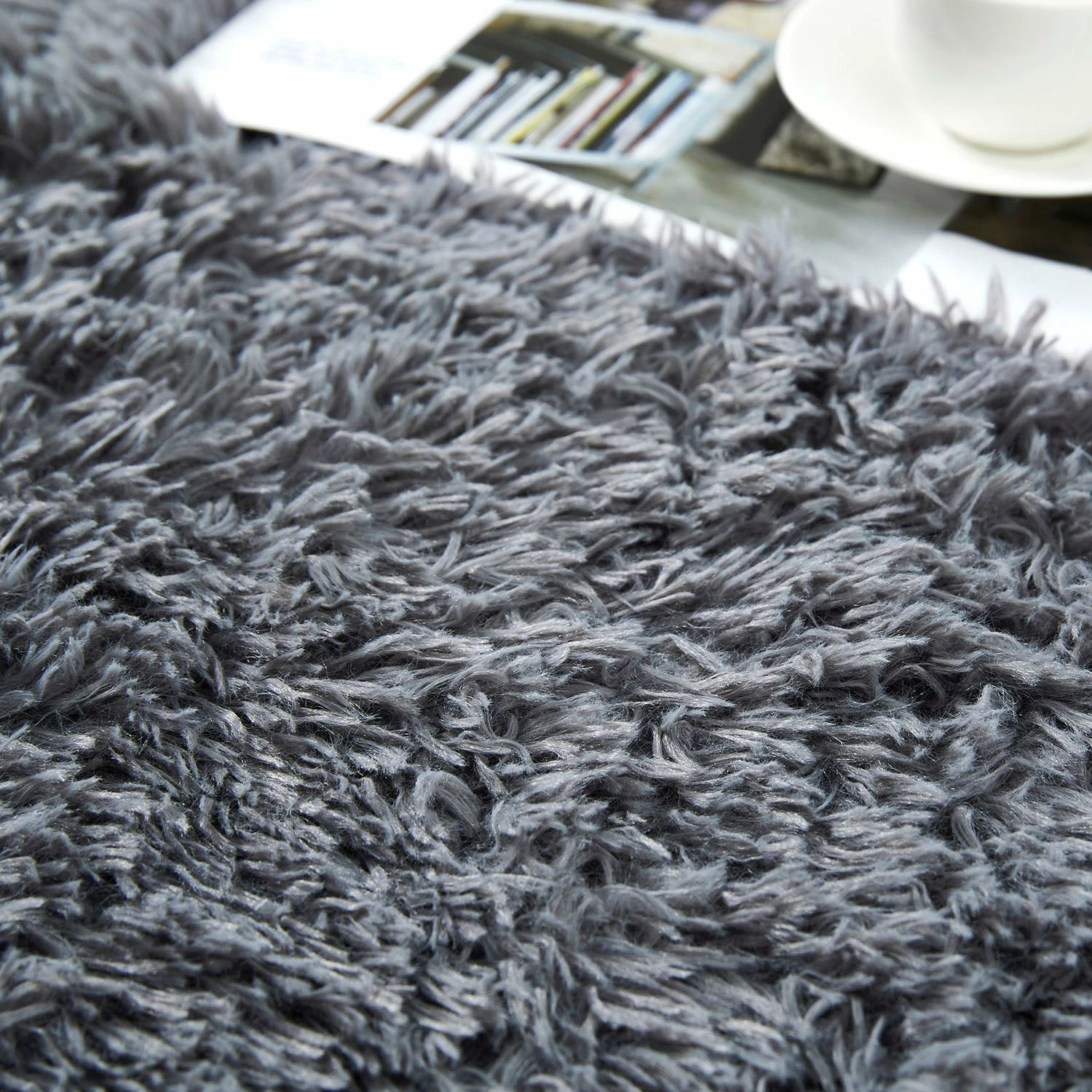 Grey Fluffy Rug Sheepskin Faux Fur Shaggy Living Room Carpet 8 Grey Fluffy Rug Sheepskin Faux Fur Shaggy Living Room Carpet - Image 6