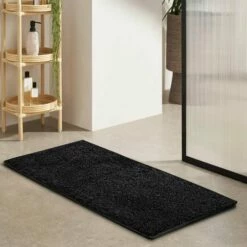 Door Mat Plain Shaggy Doorway Runner Black