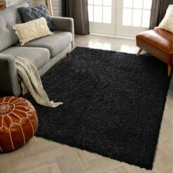 Fluffy Rug Large & Small Deep Pile Black Shaggy Rug