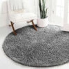 Round Grey Rug Soft Fluffy Plain Shaggy Circle Rug -Bed Linings Sale ShaggyPeruRugLightGrey 01