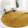 Mustard Yellow Round Shaggy Rug Plain Thick Pile -Bed Linings Sale ShaggyPeruRugYellow 01