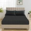 Fitted Bed Sheets Double Black Bedsheet 25CM Striped -Bed Linings Sale StripeFittedSheetBlack 02b