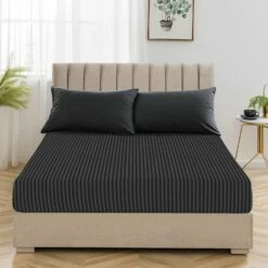 Fitted Bed Sheets Double Black Bedsheet 25CM Striped