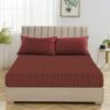 Single Bed Fitted Sheet Burgundy Striped -Bed Linings Sale StripeFittedSheetBurgundy 02b