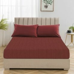 Single Bed Fitted Sheet Burgundy Striped