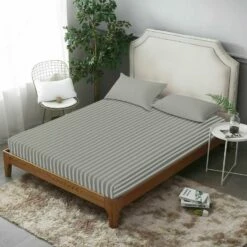 Grey Bed Sheets Extra Deep 25cm Stripe Fitted Sheets -Bed Linings Sale StripeFittedSheetGrey 01