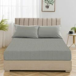 Grey Bed Sheets Extra Deep 25cm Stripe Fitted Sheets