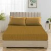 Super King Fitted Sheet Extra Deep 25cm Stripe Ochre -Bed Linings Sale StripeFittedSheetMutard 02b