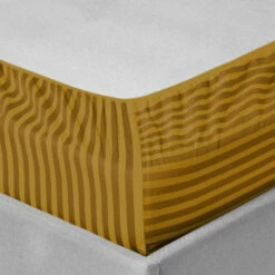 Super King Fitted Sheet Extra Deep 25cm Stripe Ochre -Bed Linings Sale StripeFittedSheetMutard 06
