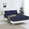 King Size Bedsheets 25cm Deep Navy Blue Fitted Sheet Embossed Pattern -Bed Linings Sale StripeFittedSheetNavy 01