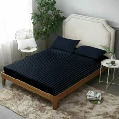 Double Fitted Sheet 25cm Extra Deep Navy Blue Stripe Bedsheet -Bed Linings Sale StripeFittedSheetNavy 01 0b1431f4 d92f 440f 89de 407cbda26eca
