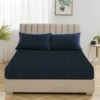 Double Fitted Sheet 25cm Extra Deep Navy Blue Stripe Bedsheet -Bed Linings Sale StripeFittedSheetNavy 02b